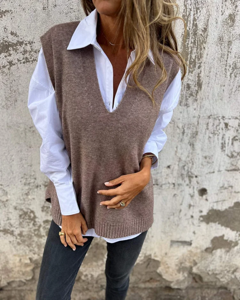 Strikket Vest Dame V-Hals Myk Akryl 2