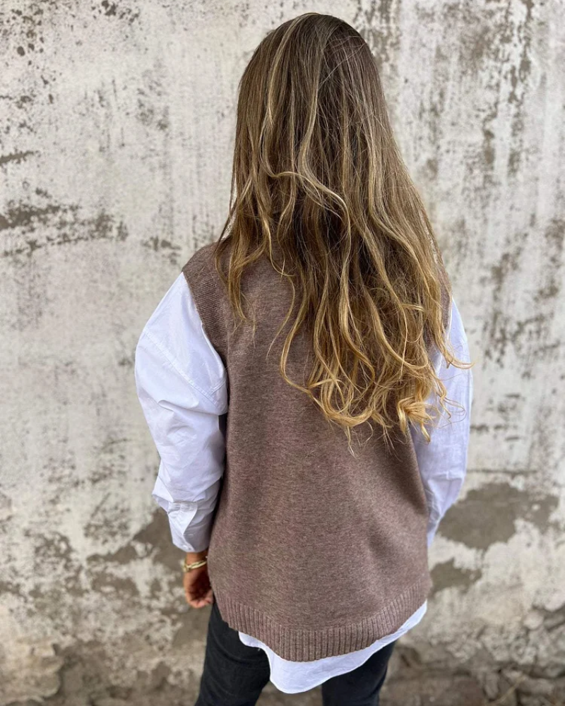 Strikket Vest Dame V-Hals Myk Akryl 3