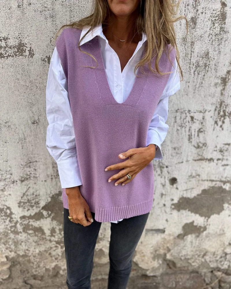 Strikket Vest Dame V-Hals Myk Akryl 4