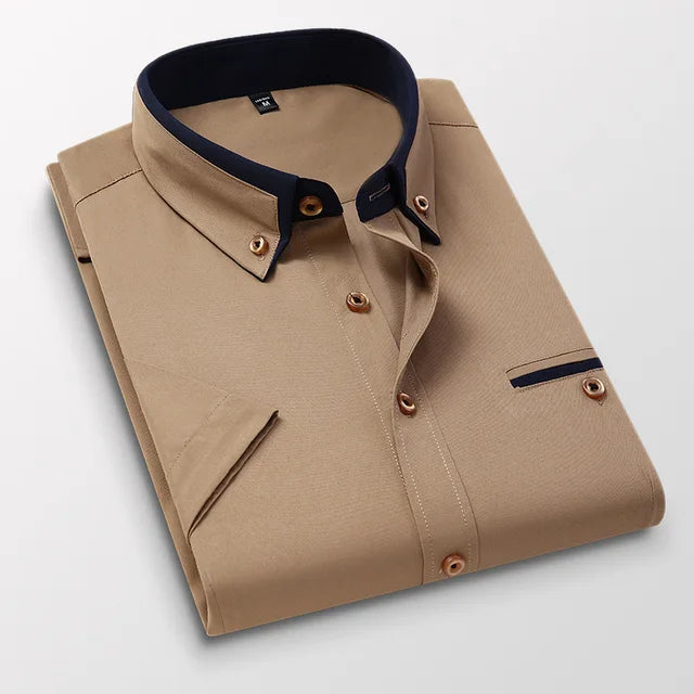 Herreskjorte Korte Ermer Klassisk Design Polyester Bomull-5