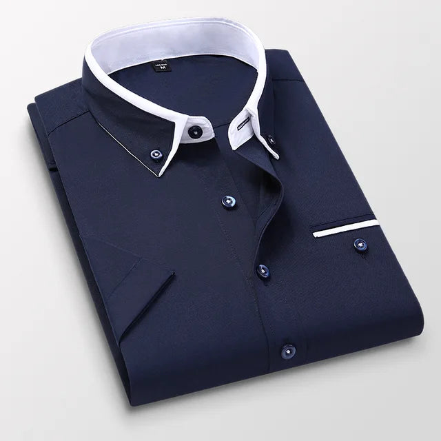 Herreskjorte Korte Ermer Klassisk Design Polyester Bomull-1