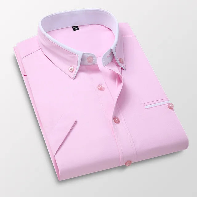 Herreskjorte Korte Ermer Klassisk Design Polyester Bomull-6
