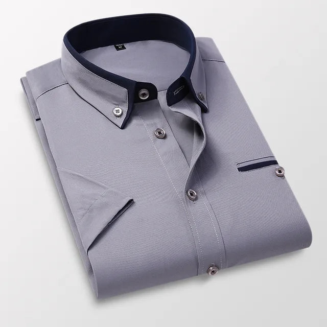 Herreskjorte Korte Ermer Klassisk Design Polyester Bomull-4