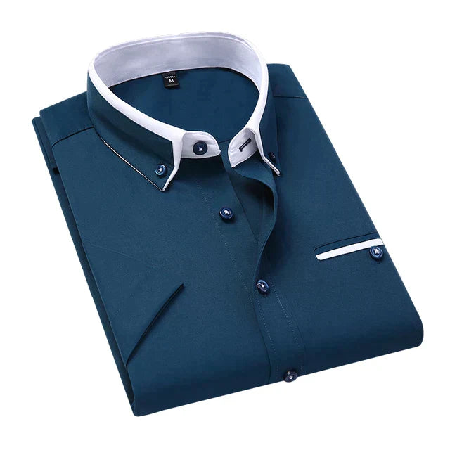 Herreskjorte Korte Ermer Klassisk Design Polyester Bomull-3