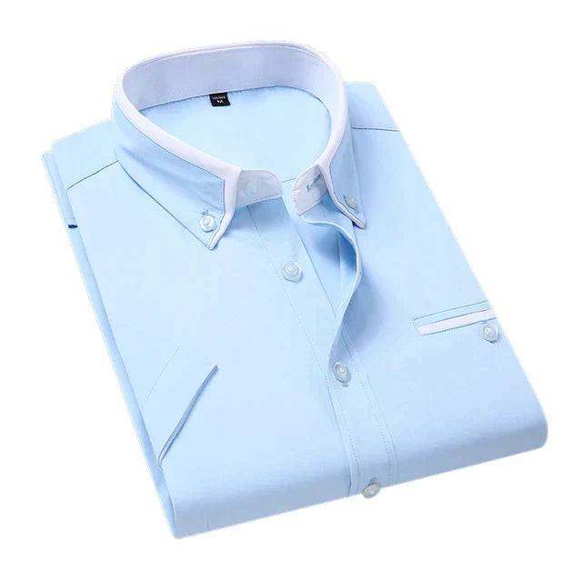 Herreskjorte Korte Ermer Klassisk Design Polyester Bomull-2
