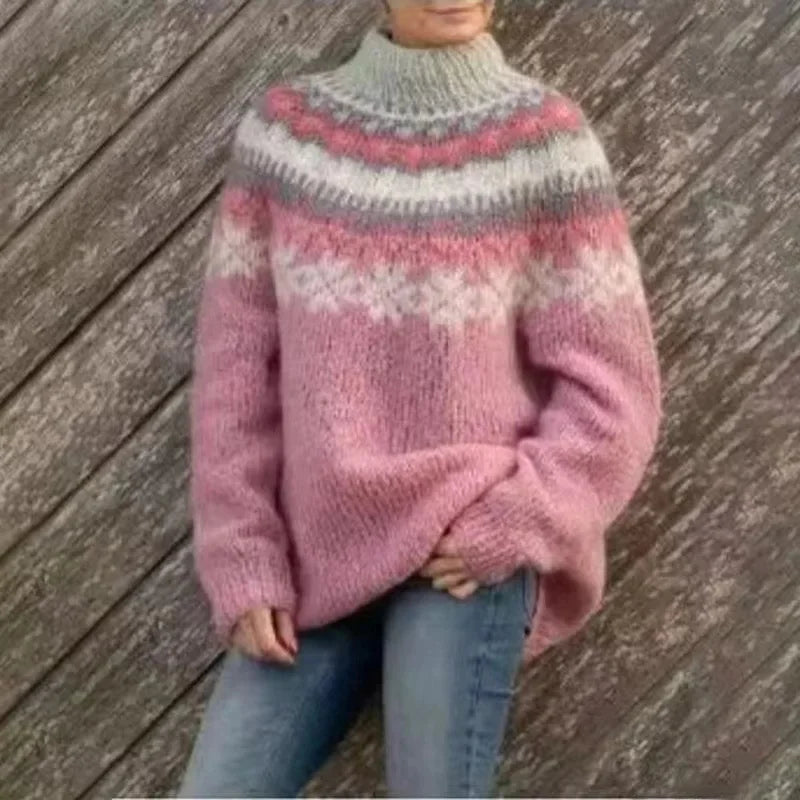 Ullgenser Dame Fargeblokk Strikkegenser Loose Fit Rund Hals 10