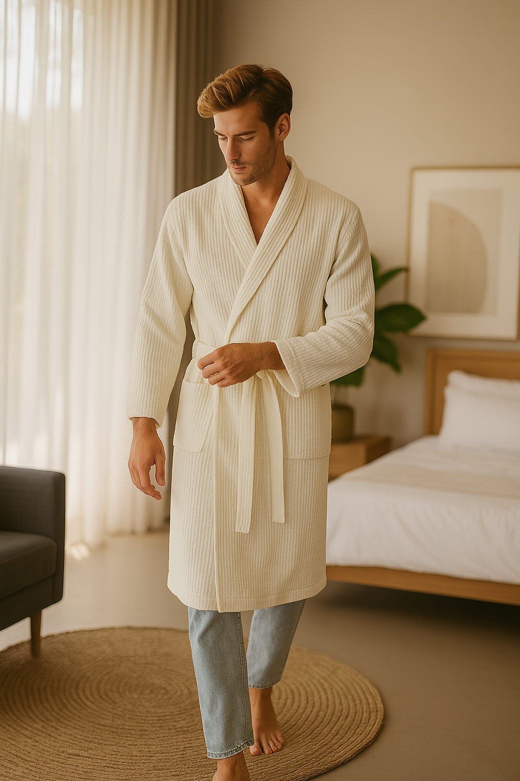 Unisex Badekåpe med Waffle Struktur og Lommer 2