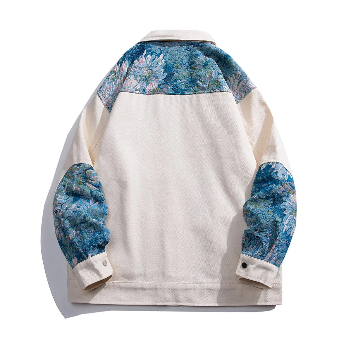 Unisex Denimjakke med Blomsterpaneler Løs Passform 3