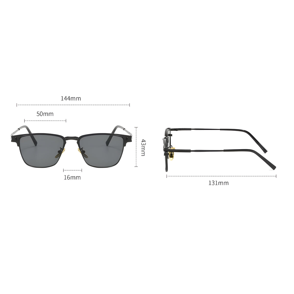Unisex Halvramme Solbriller med Polariserte Linser Firkantet Design 4