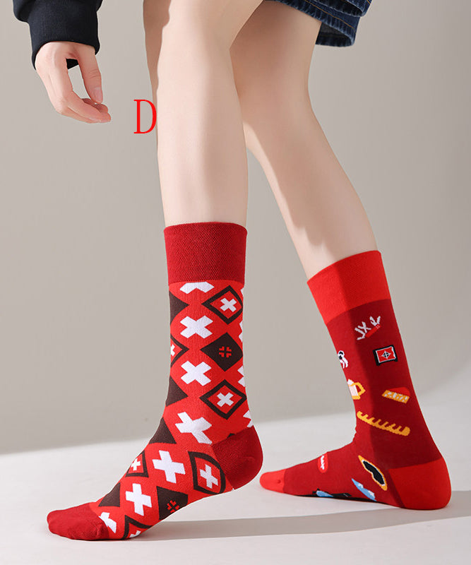 Unisex Mid Calf Sokker Asymmetrisk Design 3