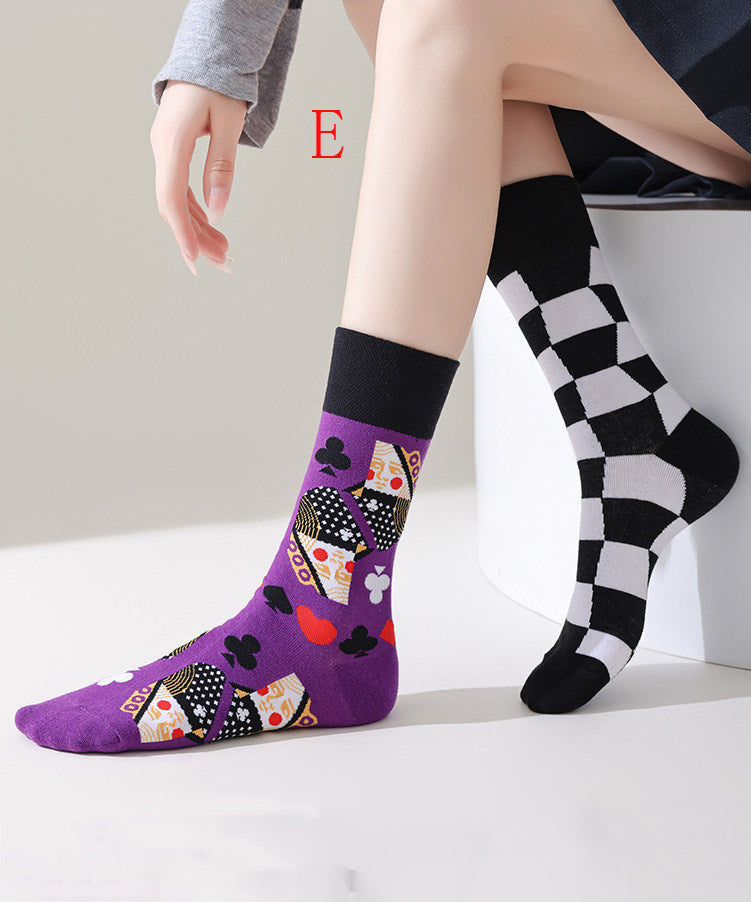 Unisex Mid Calf Sokker Asymmetrisk Design 4