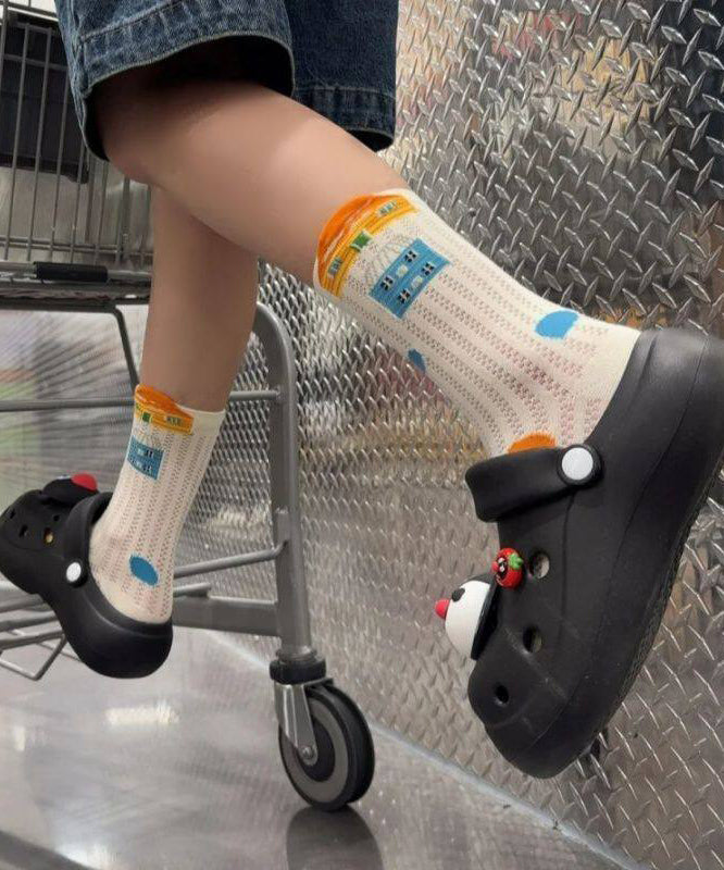 Unisex Midtstrømper med Hulldesign og Tegneseriemotiv 4