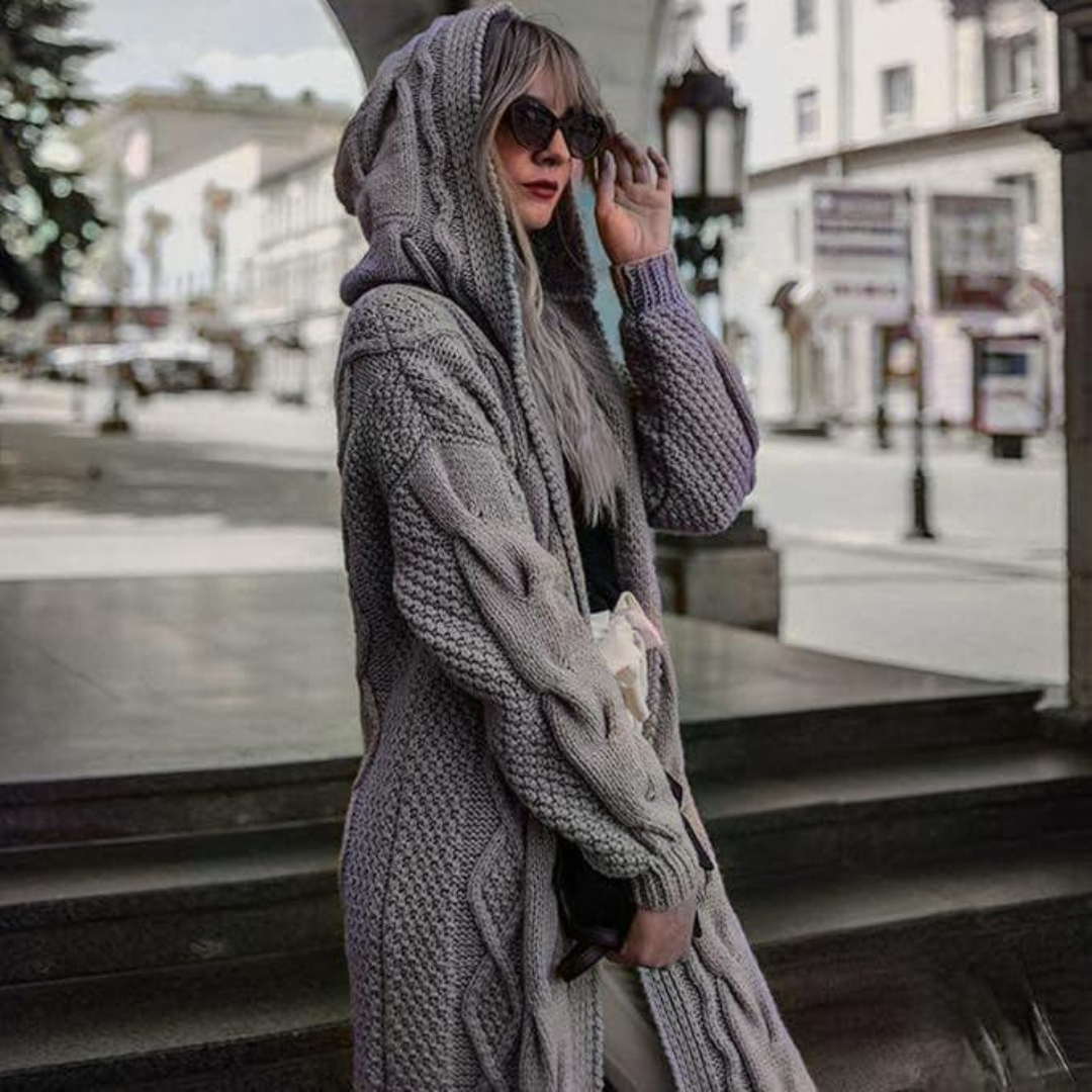Twist strikket hettecardigan for kvinner