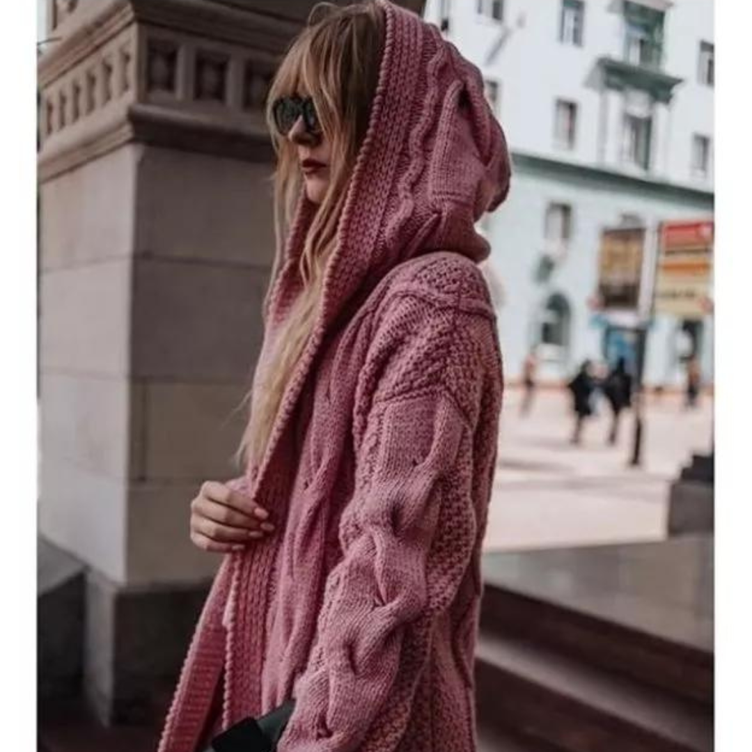 Twist strikket hettecardigan for kvinner