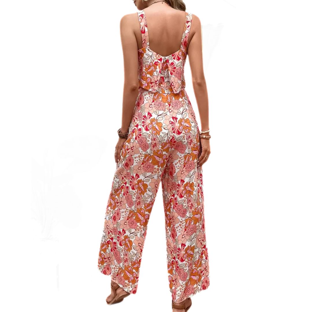 Dame Jumpsuit Blomstertrykk Vintage Polyester Firkantet Utringning 2