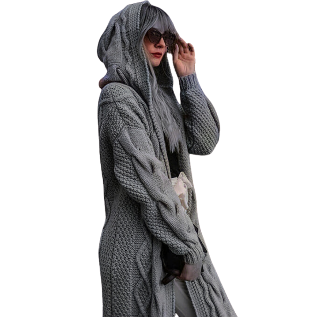 Twist strikket hettecardigan for kvinner