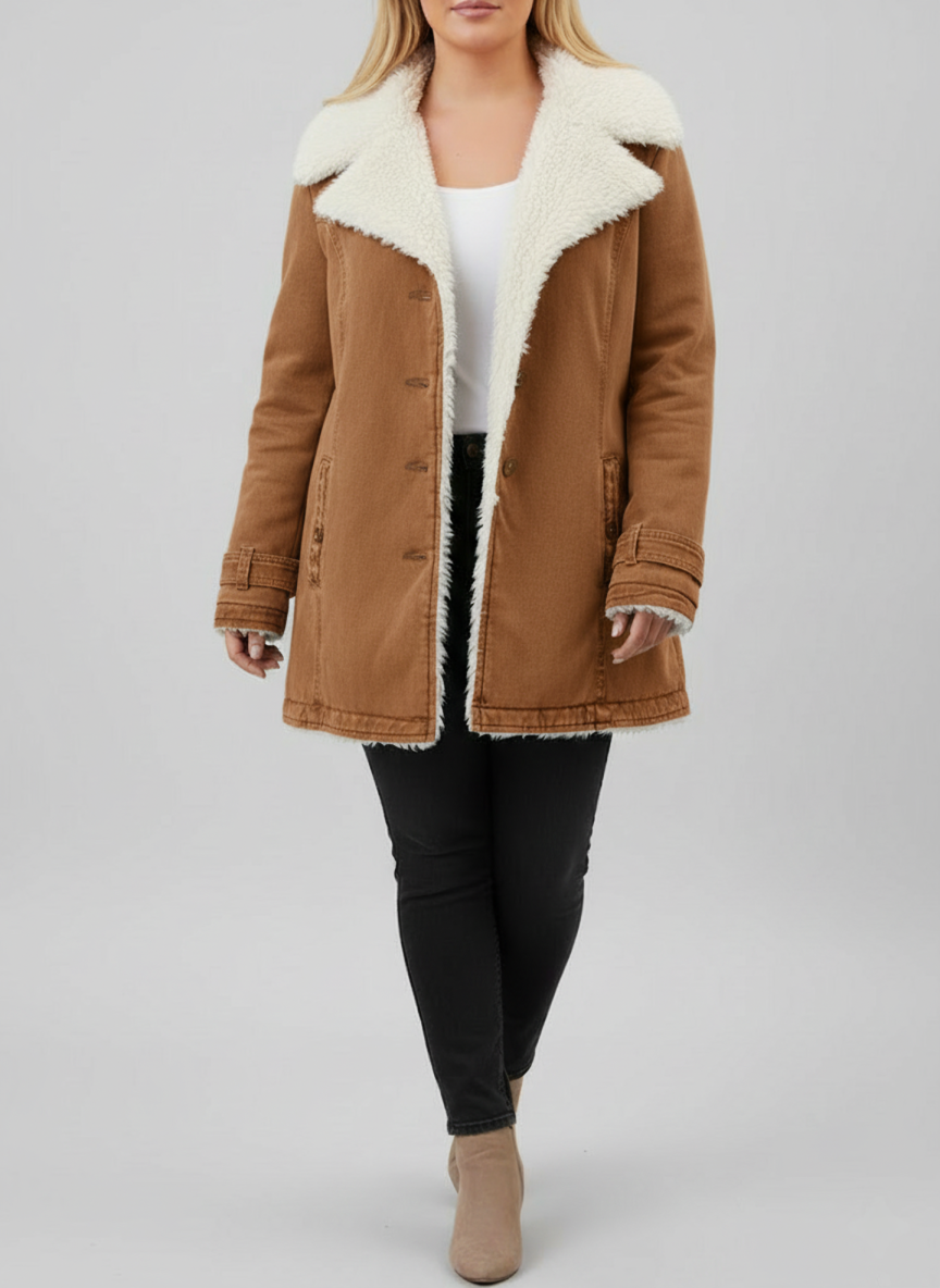 Vinterjakke Dame Med Sherpa-fôr Moderne Design 1