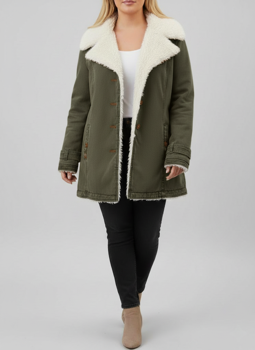 Vinterjakke Dame Med Sherpa-fôr Moderne Design 3