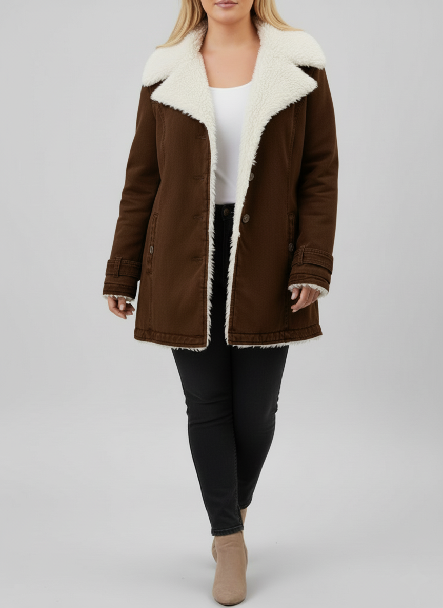 Vinterjakke Dame Med Sherpa-fôr Moderne Design 4