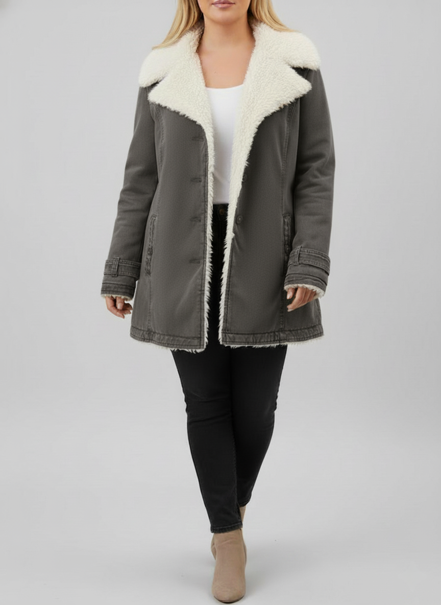 Vinterjakke Dame Med Sherpa-fôr Moderne Design 6
