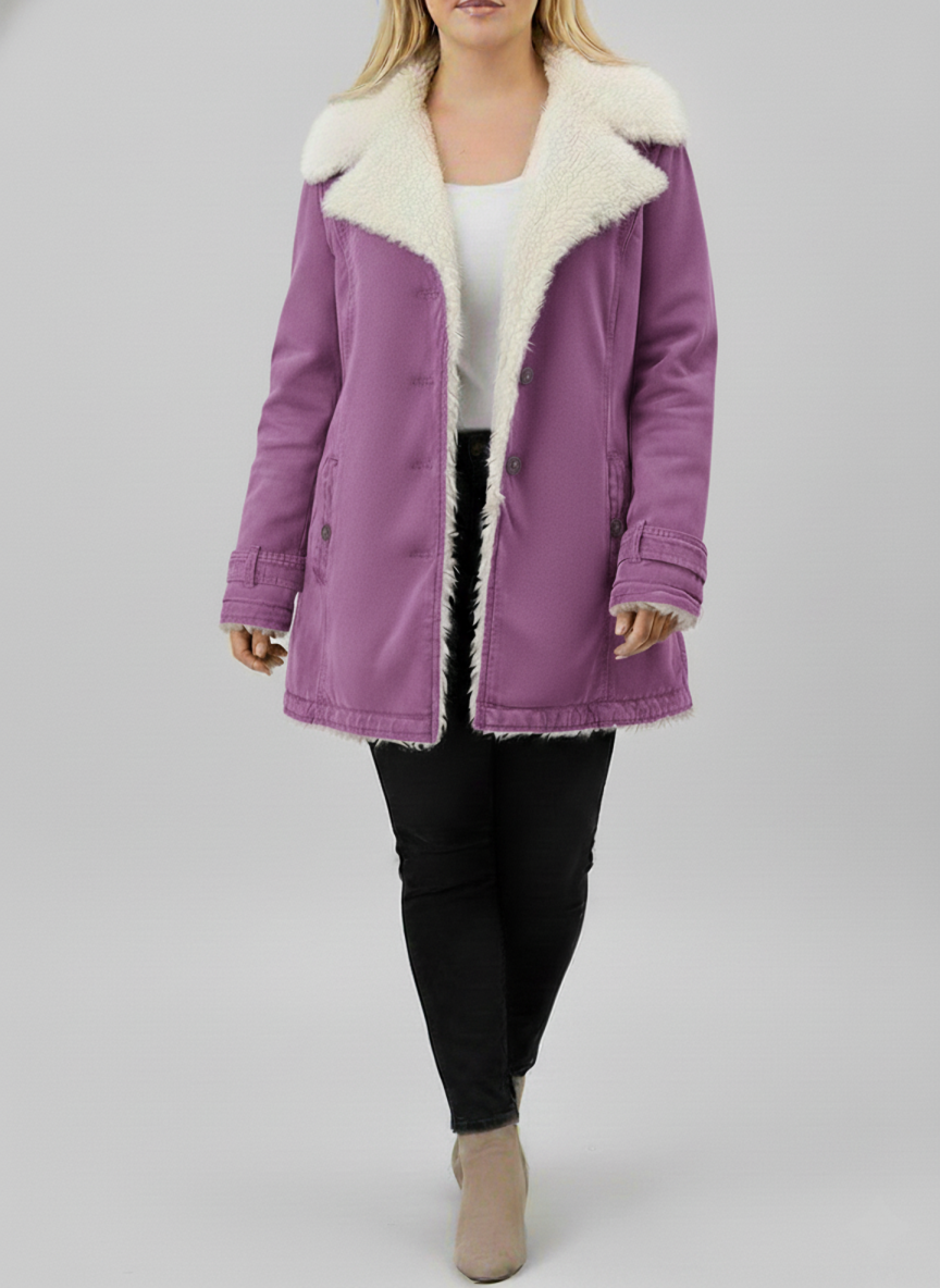 Vinterjakke Dame Med Sherpa-fôr Moderne Design 7