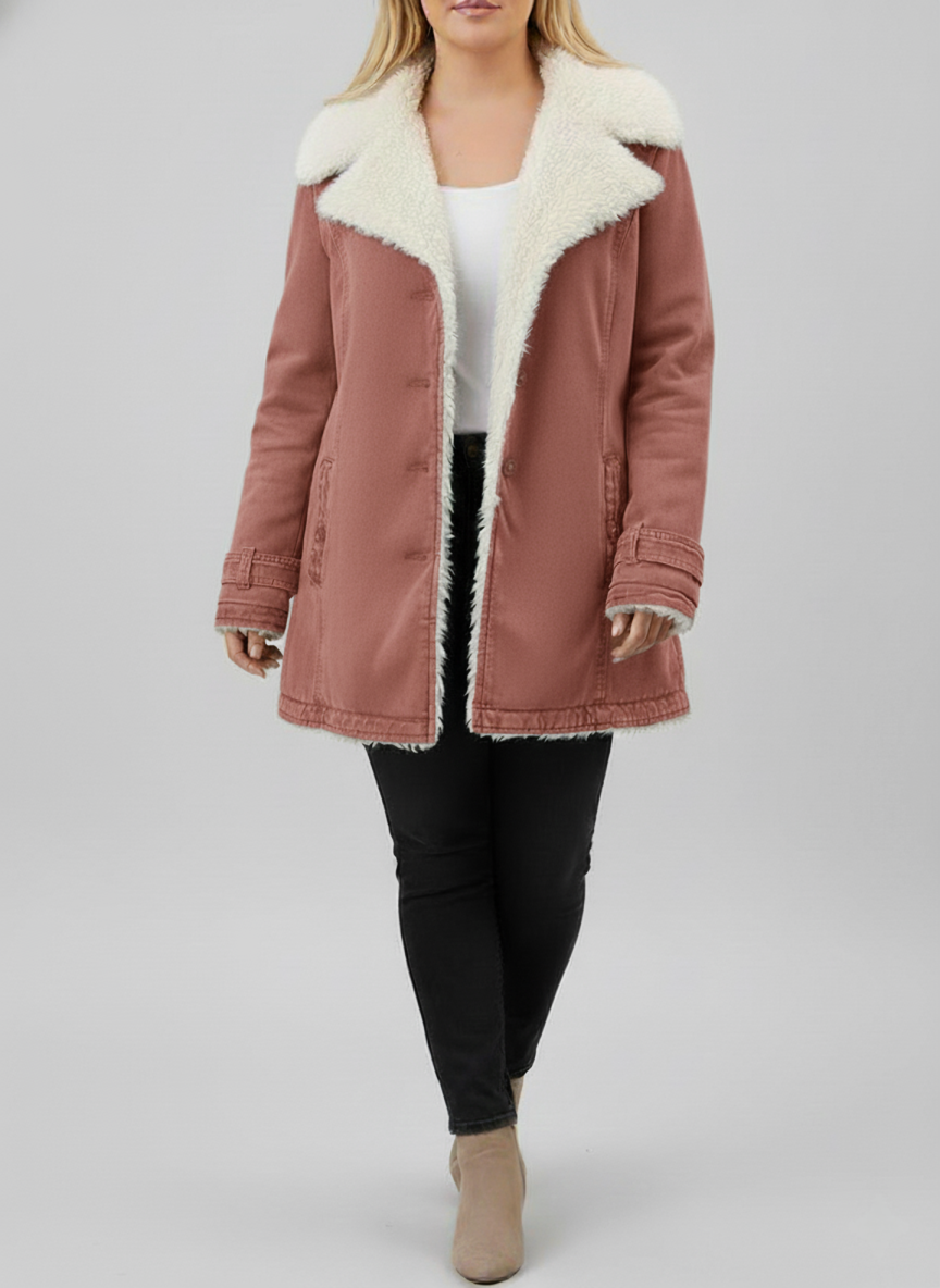 Vinterjakke Dame Med Sherpa-fôr Moderne Design 8