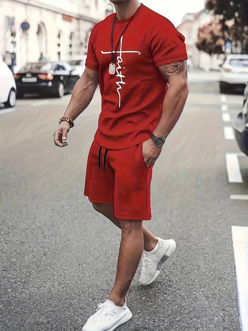 Variant image for Herre Sommer Sett Kortermet T-skjorte Bomull Shorts-25