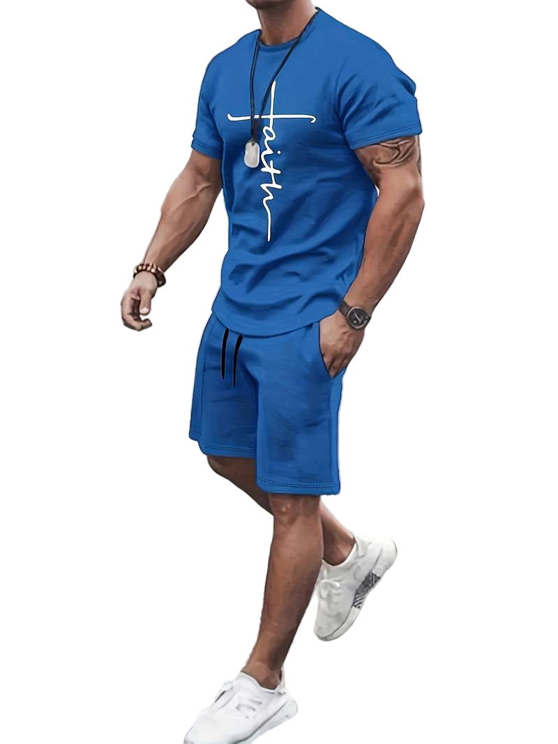 Variant image for Herre Sommer Sett Kortermet T-skjorte Bomull Shorts-1