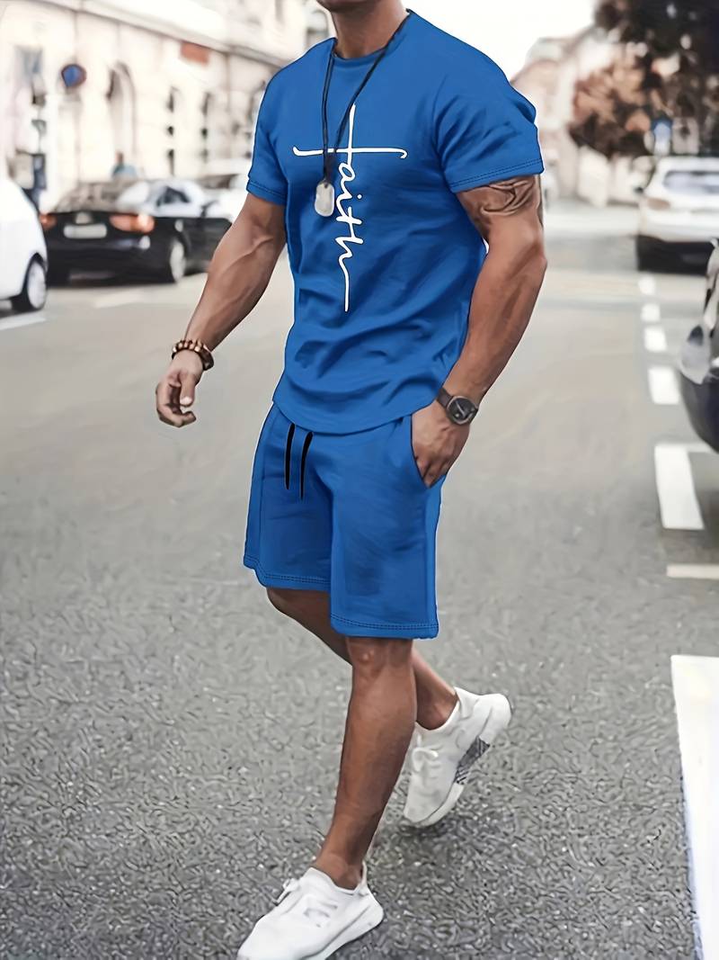 Variant image for Herre Sommer Sett Kortermet T-skjorte Bomull Shorts-1