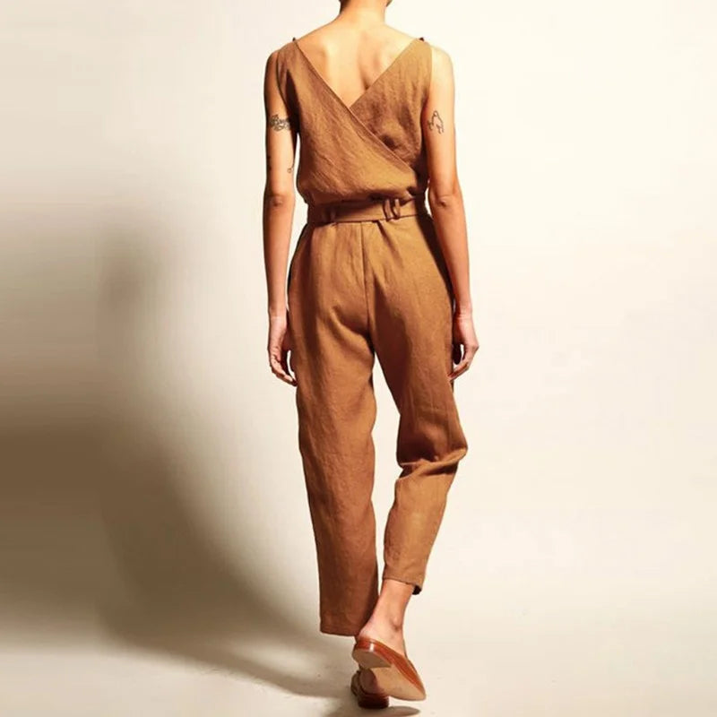Dame Jumpsuit Løs Silhuett Lin Justerbar Midje-4