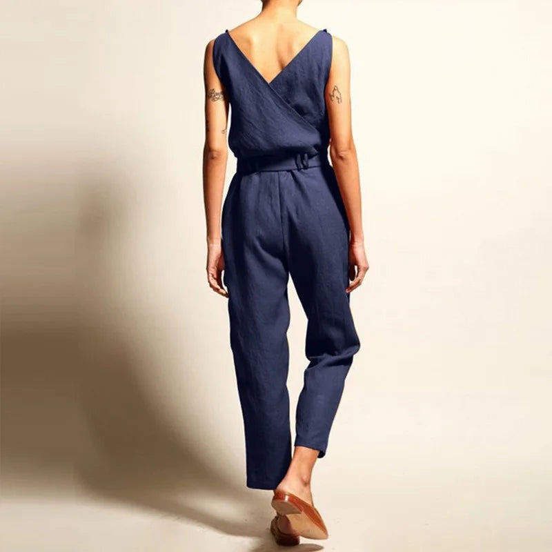 Dame Jumpsuit Løs Silhuett Lin Justerbar Midje-2