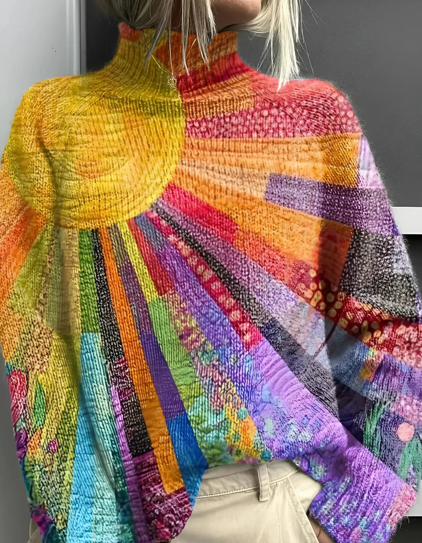 Women's Turtleneck Sweater Colorful Design 0
