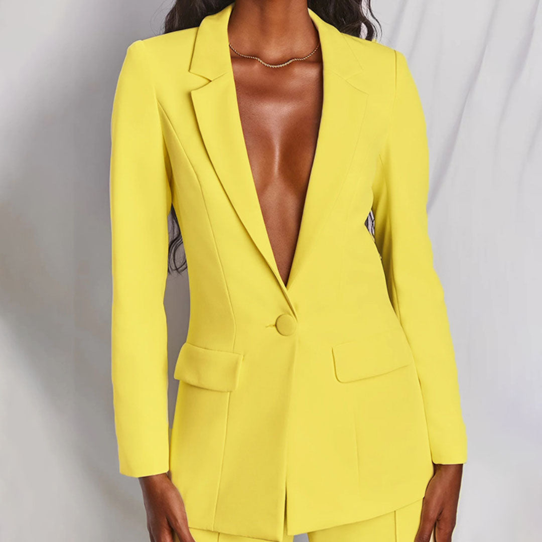 Dame Blazer og Bukser Sett Elegant Polyester Komfortabel Passform-2