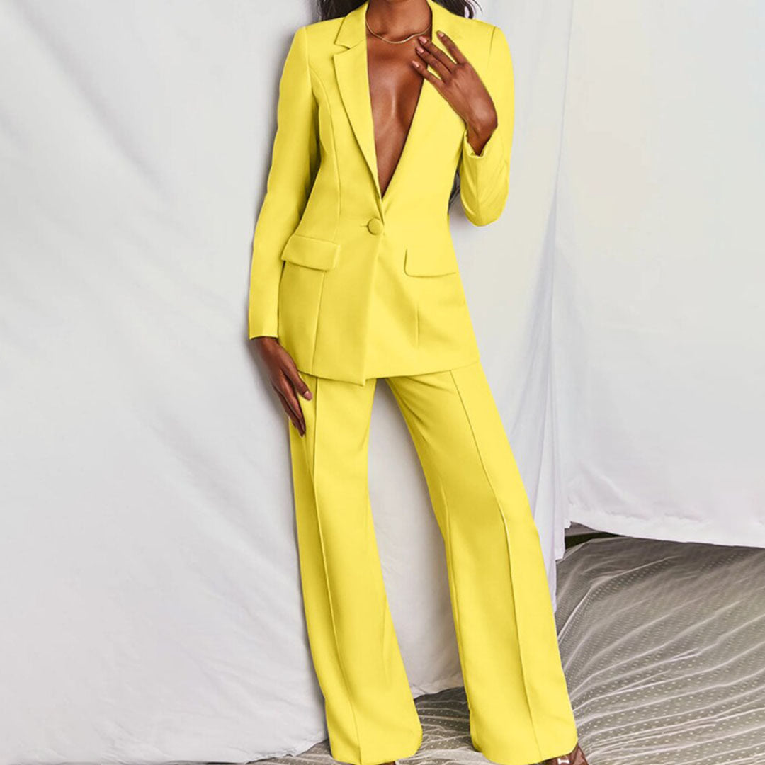 Dame Blazer og Bukser Sett Elegant Polyester Komfortabel Passform-1