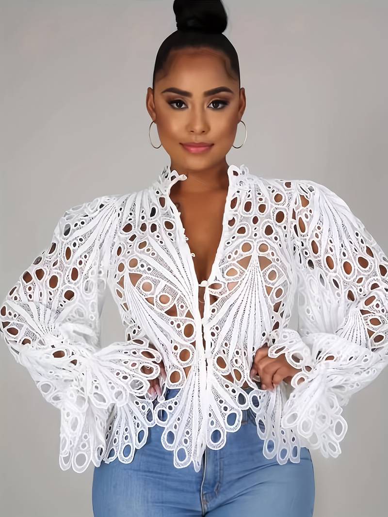 Kvinne Asymmetrisk Bluse med Utskjæringer Polyester