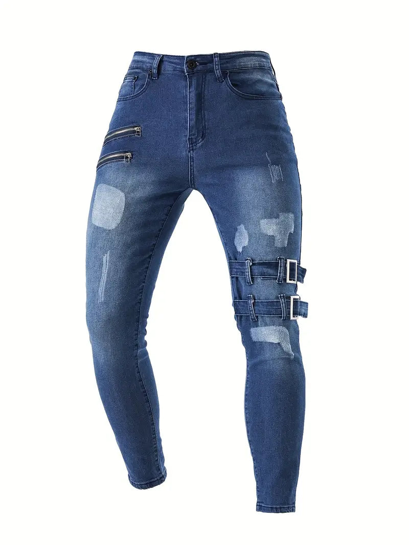 Variant image for Herre Bikerjeans Casual med Vatterte Detaljer Denim-9