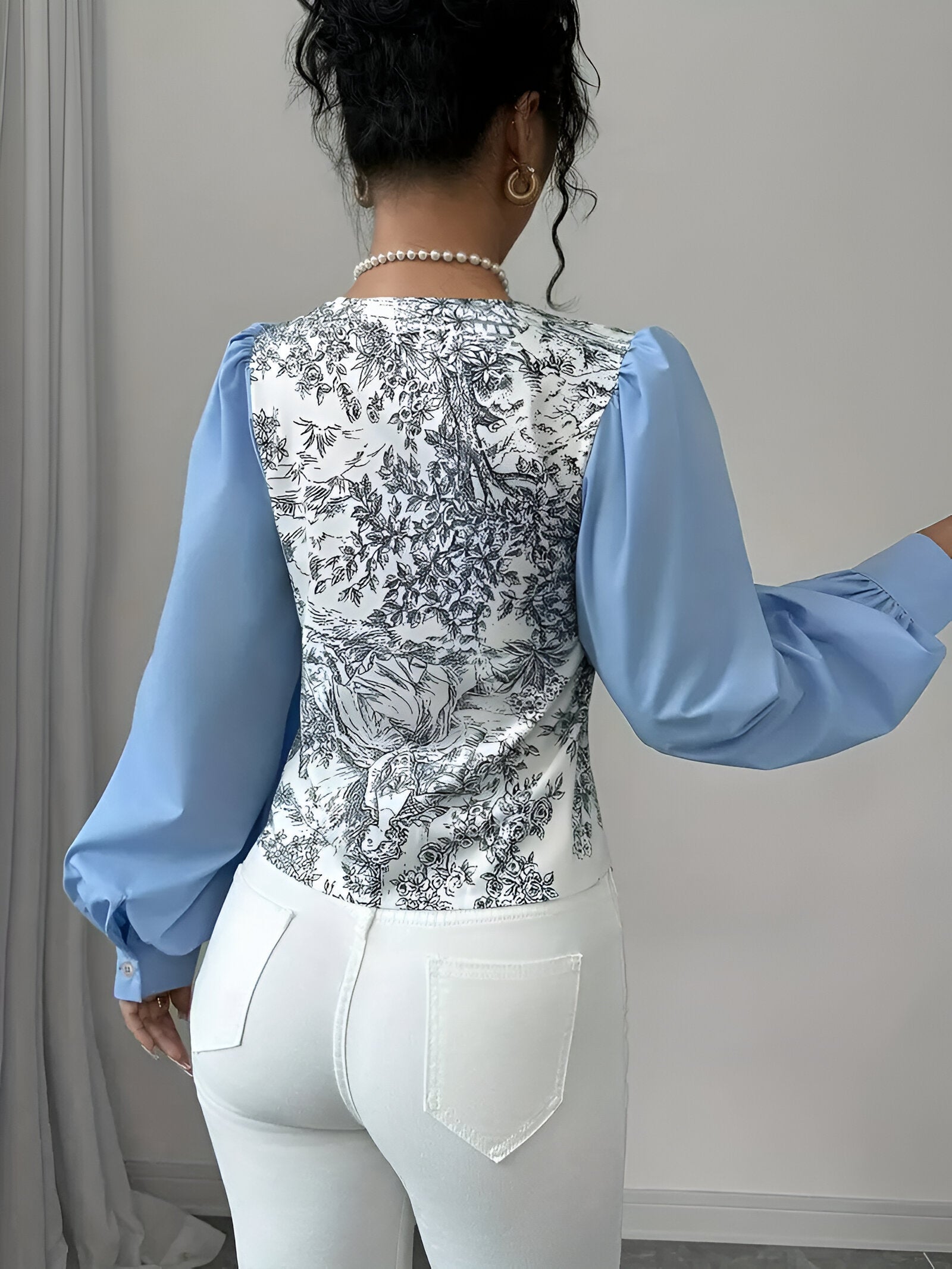 Dame Bluse V-hals Blomstertrykk Polyester