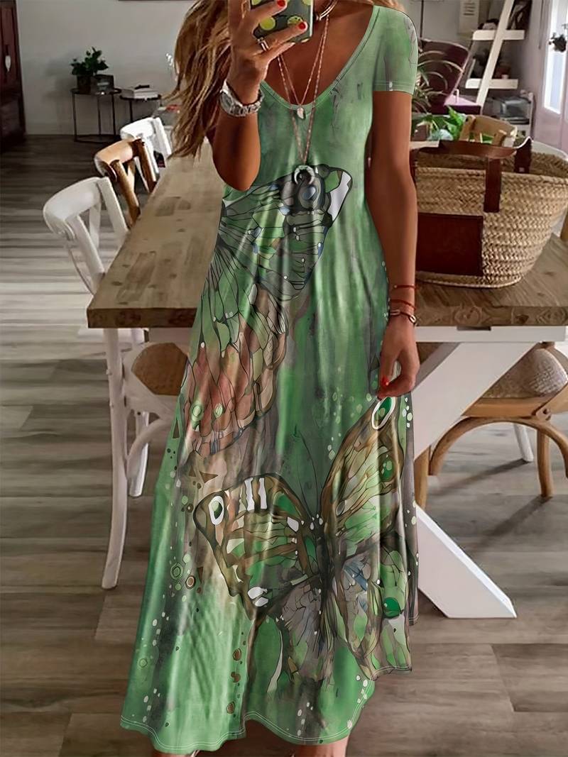 Variant image for Kvinne Kjole V-hals Sommerfugltrykk Polyester-41