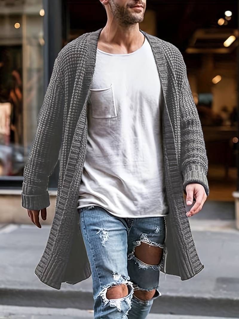 Cardigan Jakke Herre Tidløs Strikket Materiale