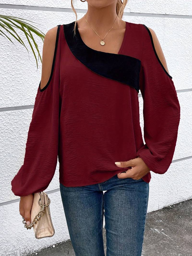Kvinne Bluse Fargeblokk Elegant Langermet Polyester