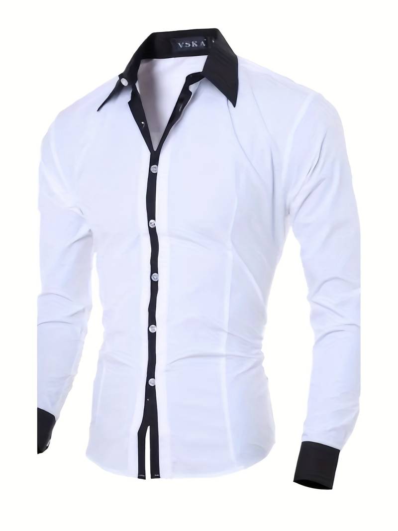 Herre Skjorte Button-up Kontrasterende Design 100% Bomull-1