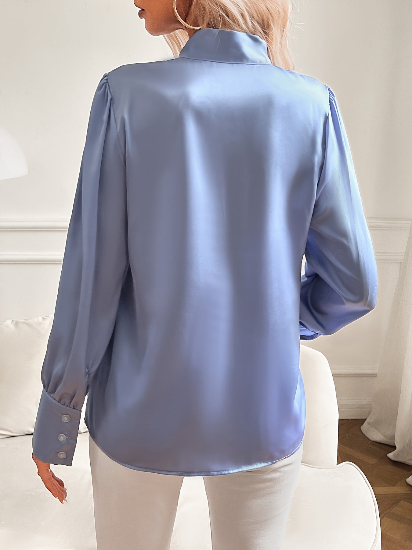 Dame Bluse Hvit Elegant Silkelook Feminine Polyester-5
