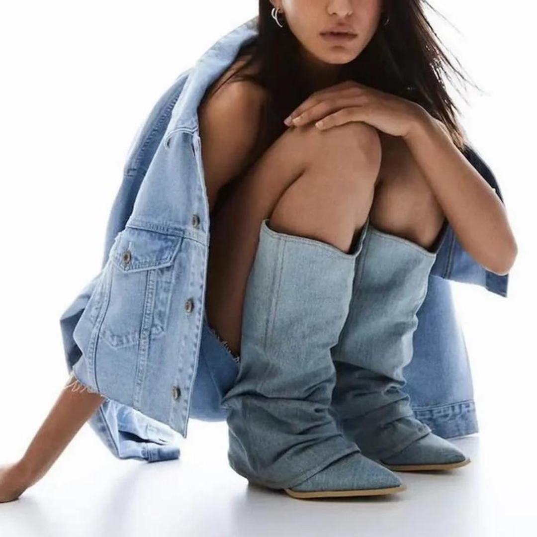 Blokke hæler Dame denim støvler