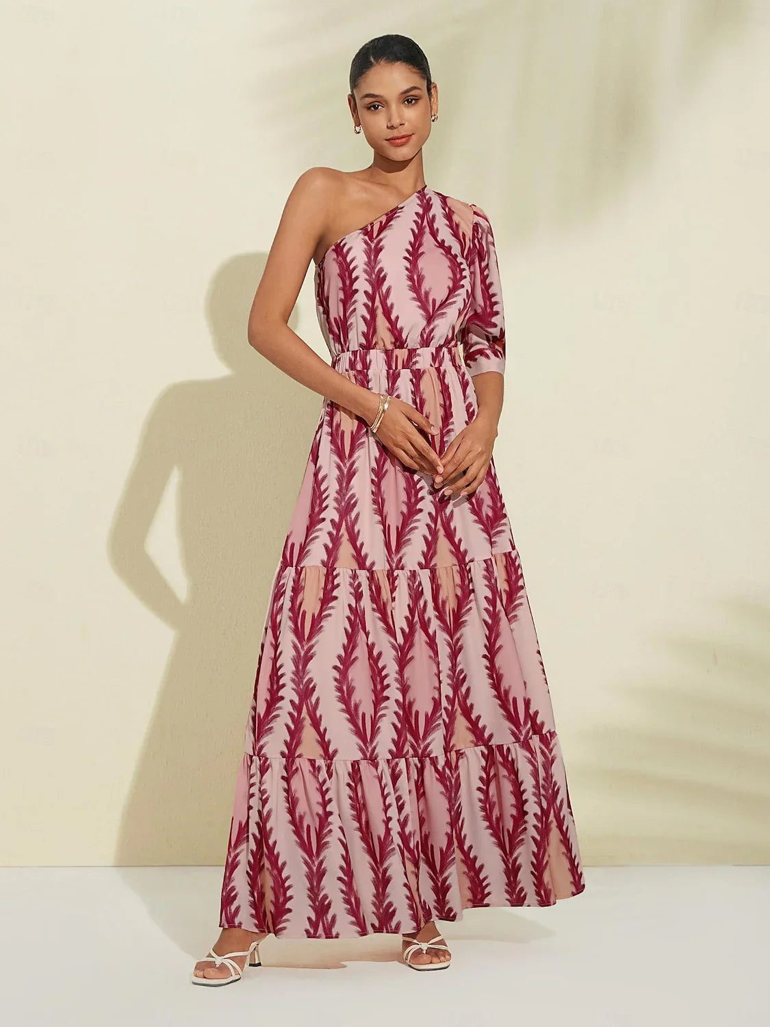 Dame Maxikjole En Skulder Elegant Lett Stoff Bryllup Sommer