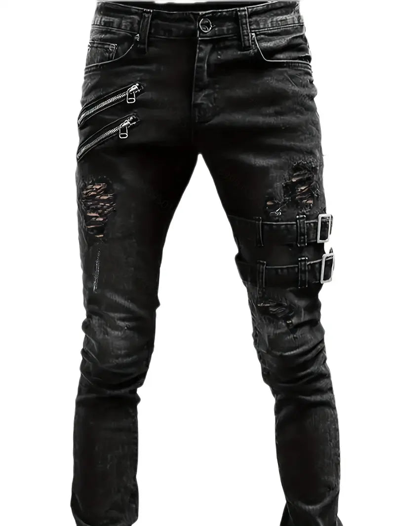 Variant image for Herre Bikerjeans Casual med Vatterte Detaljer Denim-1