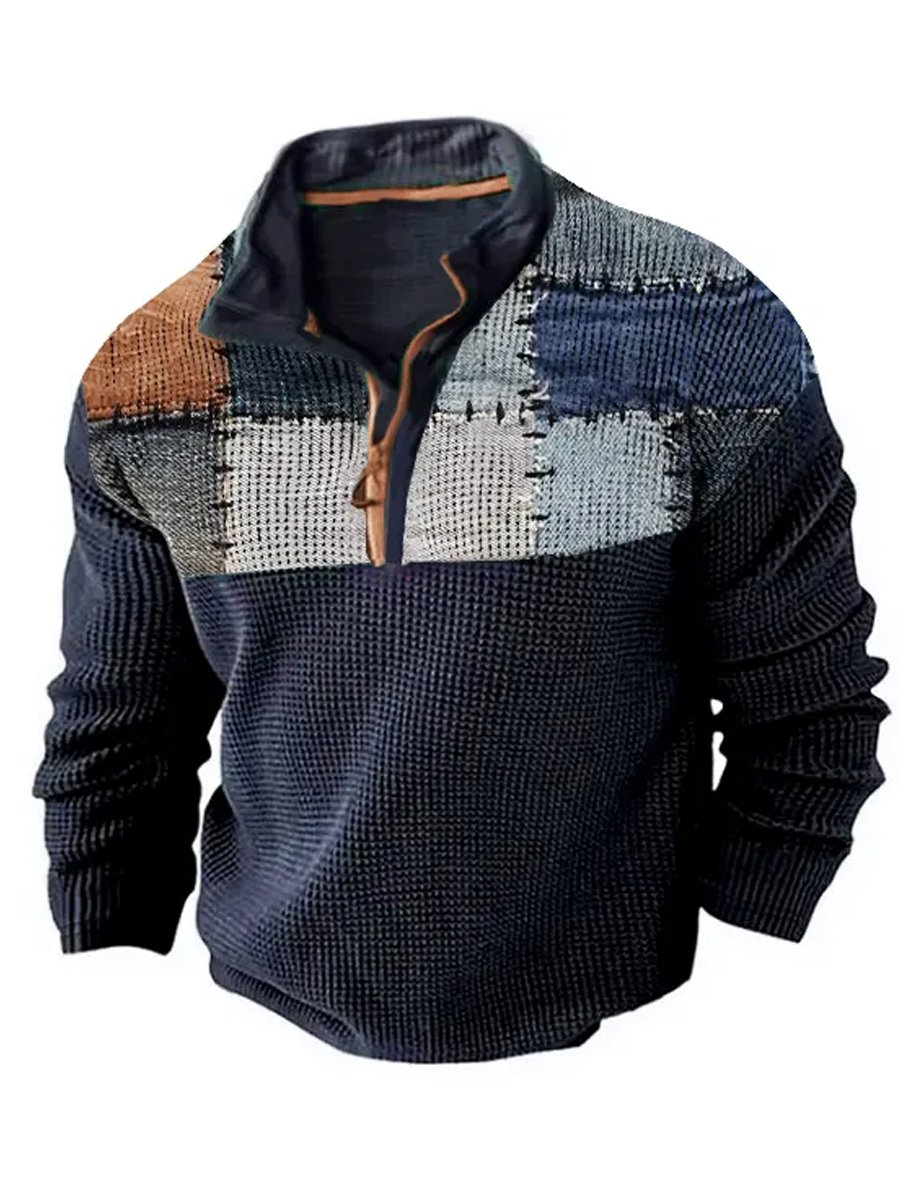 Herre Sweatshirt Fargeblokk Design med Glidelås Bomull Polyester 1