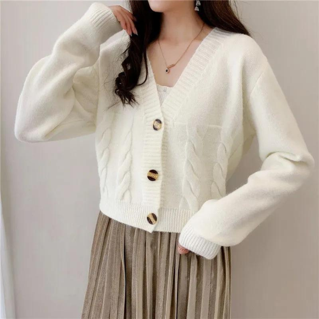 Kabelstrikket cardigan til dame