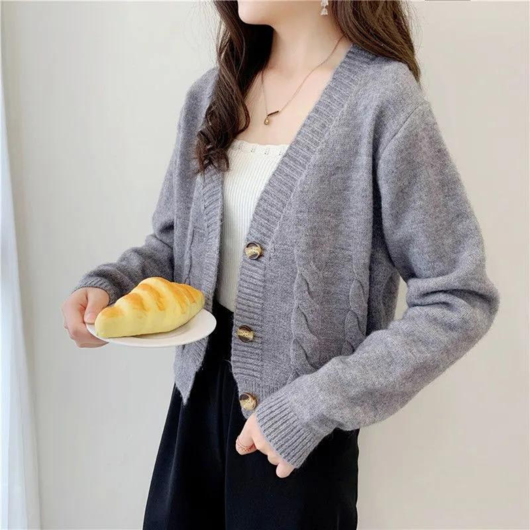 Kabelstrikket cardigan til dame