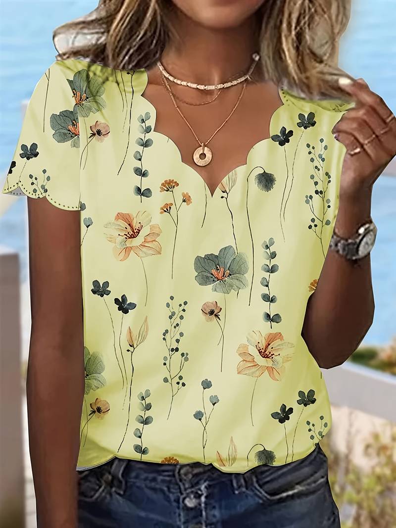 Variant image for Kvinne Bluse Løs Passform Polyester Blomstertrykk-49