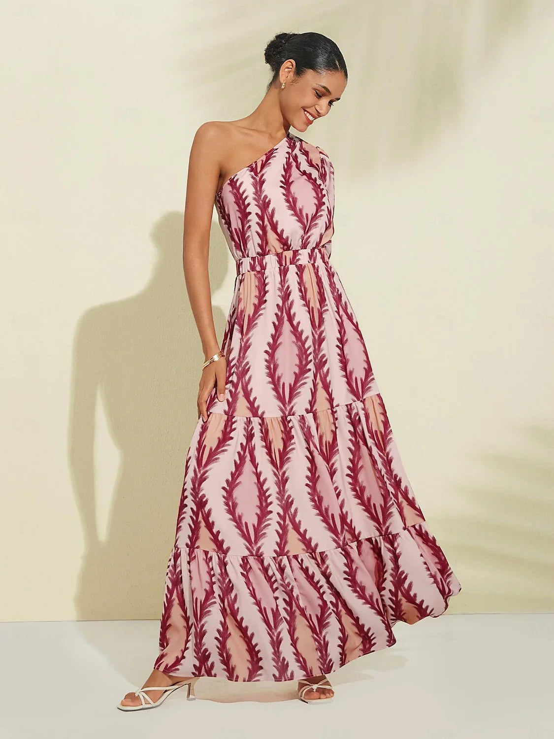 Dame Maxikjole En Skulder Elegant Lett Stoff Bryllup Sommer